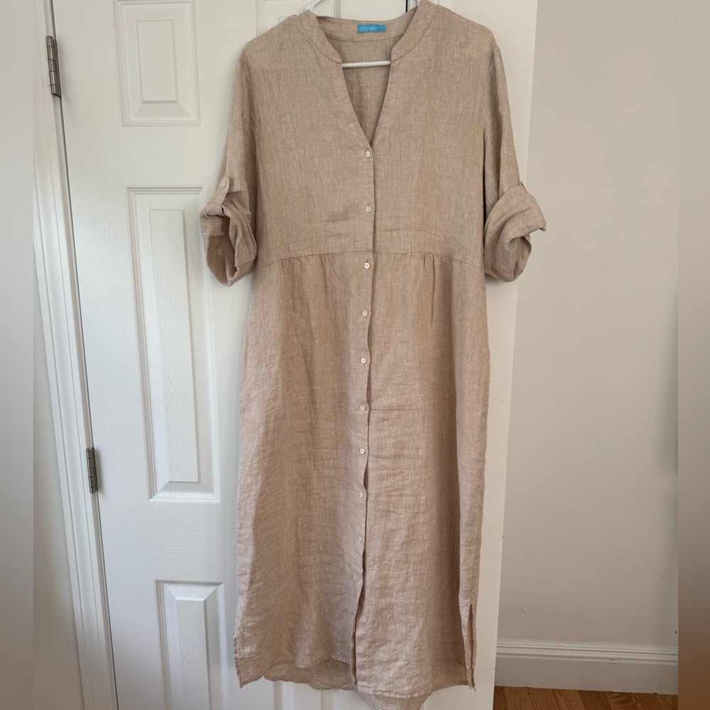 J. McLaughlin Ceylon Linen Dress V-Neck 3/4 Sleeve